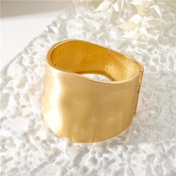 Gold Bangle Bracelets for Women Chunky Wide Hinged Arm Cuff Stackable Jewelry - Picture 5 of 7